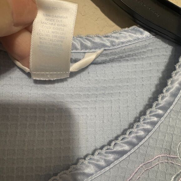 VTG Adonna Blue Snap Front robe House Dress Pockets waffle knit Women's Sz M - Picture 6 of 8